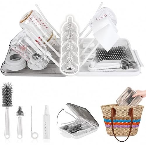 Travel Bottle Cleaner Kit, 6-in-1 Baby Bottle Brush Set with Silicone Brush