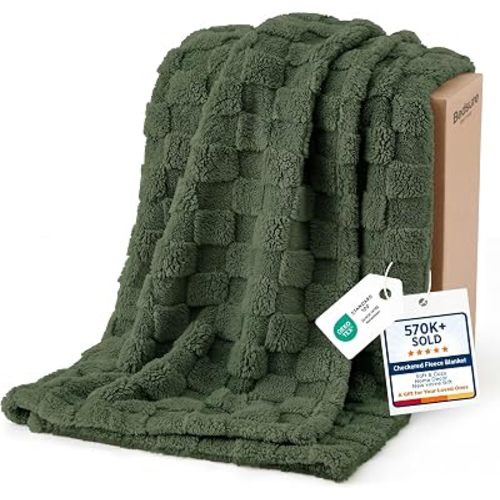 Bedsure Checkered Soft Cozy Throw Blanket for Couch, Olive Green,50"×60"