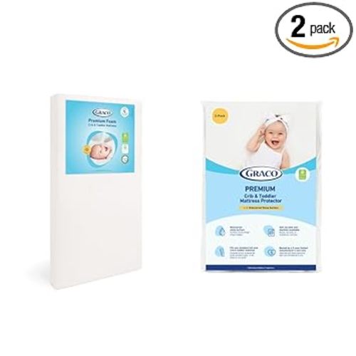Graco Premium Crib Mattress & Protector Value Bundle (2-Pack) – Includes GREENGUARD Gold Certified Crib & Toddler Mattress, GREENGUARD Gold Certified Waterproof Protector