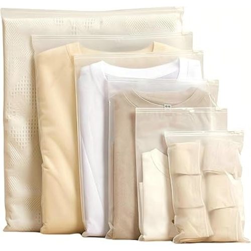 25 Pcs Travel Storage Bags - Waterproof Clothing Packing Bags for Travel Zipper Frosted Plastic Bag for Clothes, Shoes, Toiletries & Cosmetics Organizers, 5-Size