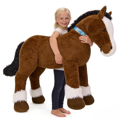 MaoGoLan Large Horse Stuffed Animal, Big Horse Plush Toy, Ridable Stuffy Pony for Girl Boy Kid, Coffee Stuffed Pony Plush Pillow for Mother's Day Birthday Gifts Baby Shower Party Decor, 47 inches