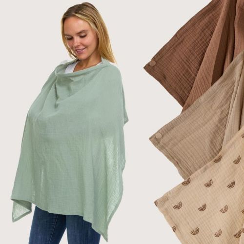 Babylicious Muslin Nursing Cover for Breastfeeding – 100% Cotton, Breathable, Adjustable Straps & Arch-Line – Breastfeeding Essentials for Moms