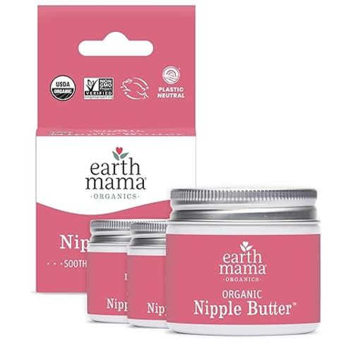 Earth Mama Organic Nipple Butter™ | Nipple Cream Safe for Breastfeeding | Postpartum Essentials for Nursing | Non Lanolin Nipple Cream, 2 fl oz (3-Pk)