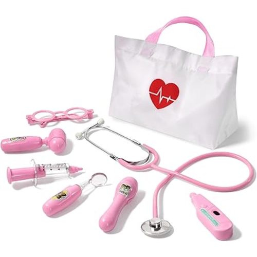 Kids Doctor Kit, 8 Pieces Kids Doctor Playset with Medical Storage Bag & Real Stethoscope, Pretend Play Doctor Toys for Toddler Boys Girls Aged 3 4 5 6