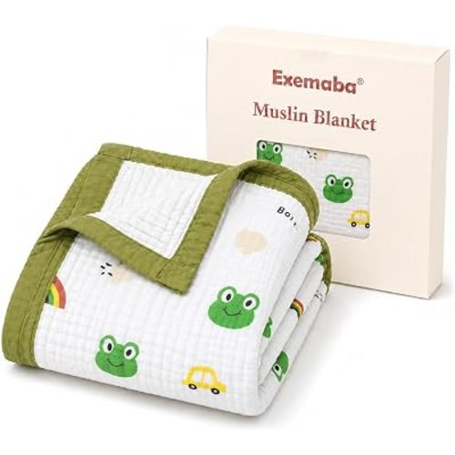 Muslin Baby Blanket, 6-Layer Cotton Infant Crib Quilt(Frog)