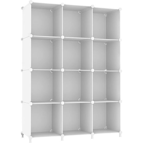 AWTATOS Cube Storage Organizer Storage 12 Cube Bookshelf DIY Plastic Closet Clothes Storage Shelves with Wooden Mallet, Stackable Storage Solution for Home, Bedroom, White