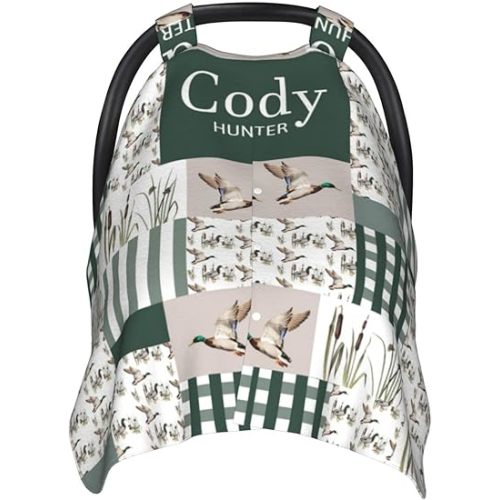Personalized Baby Car Seat Canopy with Name – Wild Duck Theme, Custom Minky Nursing Cover for Boys & Girls, Soft Stroller Cover for Infants & Newborns, Carseat Canopy for Breastfeeding