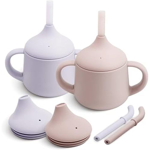 Moonkie Silicone Baby Sippy Cups | 3 Stages Training Cup Straw Cup for Infants Toddlers and Kid | 4 oz 2Pack