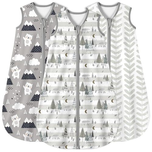 Yoofoss Baby Sleep Sack 0-6 Months 0.5 Tog Wearable Blanket for Baby, 3 Pack 100% Organic Cotton Infant Toddler Sleeping Sack 2-Way Zipper Lightweight Sleep Sack