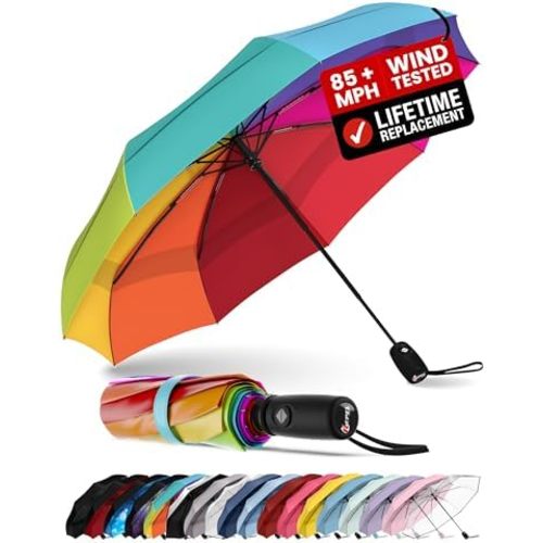 REPEL Windproof Travel Umbrella - Compact & Withstands Winds up to 85MPH , Strongest Premium Auto Folding Umbrella for Rain and Sun - Durable, Light & Portable for Women & Men , Fits Backpack & Cars