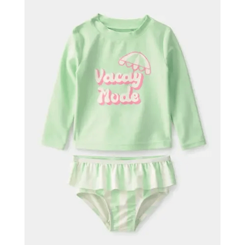 Baby Girl 2-Piece 'Vacay Mode' Rashguard Swimsuit Set - Green | Carter's