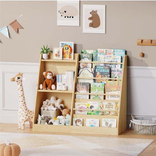 5 Tier Kids Bookshelf,Baby Bookshelf,Toy and Book Storage for Kids,Book Display Shelf,Natural