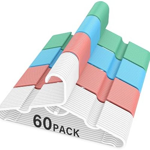 60PCS Baby Infant Hangers -Plastic Kids Hangers for Toddler Clothes Closet - Childrens Hanger, Non-Slip Durable Child Hanger for Clothing Pants Coats and More, MUL-Color