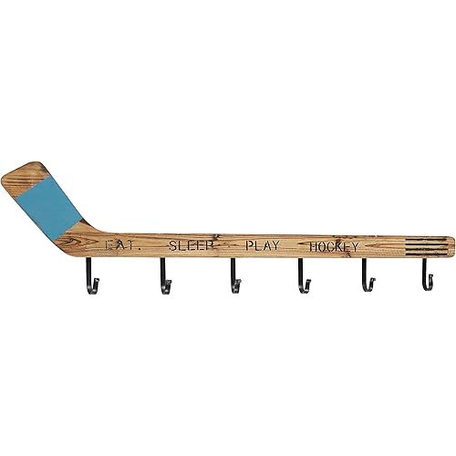 Deco 79 Wood Hockey Stick 6 Hangers Wall Hook, 40" x 2" x 11", Brown