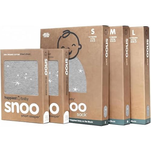 Happiest Baby The Big Bundle 100% Organic Cotton - Includes 3 SNOO Sacks and 2 SNOO Bassinet Fitted Sheets (Graphite Stars)