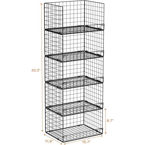 Yociyoga 5-Tier Stackable Closet Organizers and Storage Shelves, Closet Shelf Organizer Basket Bins, Foldable Sweater Storage for Closet Organizer System, Black(Patent 30022416)