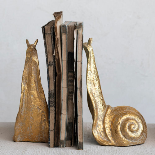 Bungalow Rose Decorative Distressed Cast Metal Snail Bookends | Wayfair