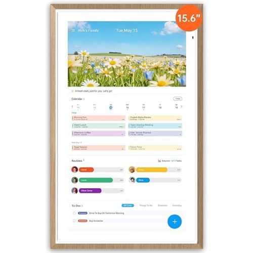 Apolosign 15.6-inch Digital Calendar : Dual Mode Smart Wall Planner, No Subscription, Install Apps, Sync Calendars, Electronic Touchscreen Interactive Display for Family Schedules, Chore Chart - with Stand (Teak)