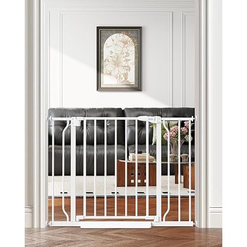 29"-40" Baby Gate for Stairs, Auto Close Stroller Friendly Dog Gate Indoor for Doorways, Pressure Mounted Baby Gate, Easy Walk Through Gate for Children & Pets, White