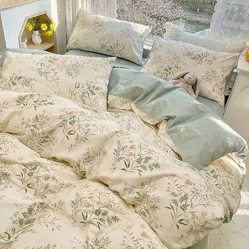 Full Duvet Cover Set 3 Pieces Aesthetic Floral Duvet Cover with 2 Pillowcases 100% Cotton Cottagecore Bedding Set Vintage Botanical Floral Comforter Cover with Zipper Closure, Breathable, Easy Care