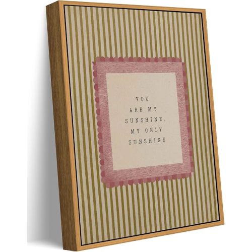 Floating Framed Vintage Nursery Canvas Wall Art, You Are My Sunshine Painting Picture Wall Decor, Neutral Striped Poster Print Artwork for Kids Bedroom Baby Room Home Decoration 8x10in