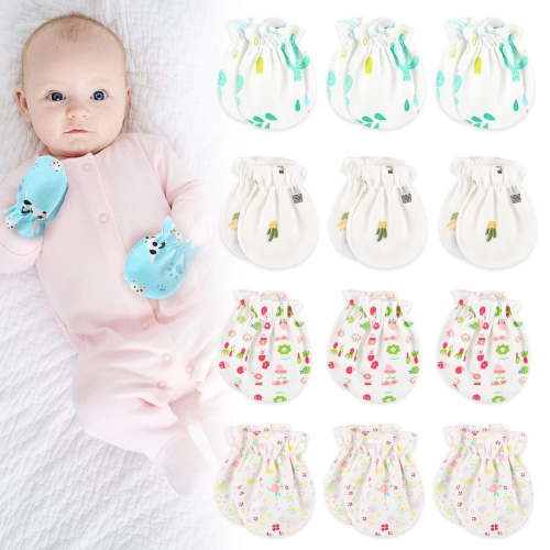 Deago 12 Pairs Newborn Baby Cotton Mittens No Scratch Gloves Unisex Newborn Mittens for Baby Boys Girls 0-6 Months