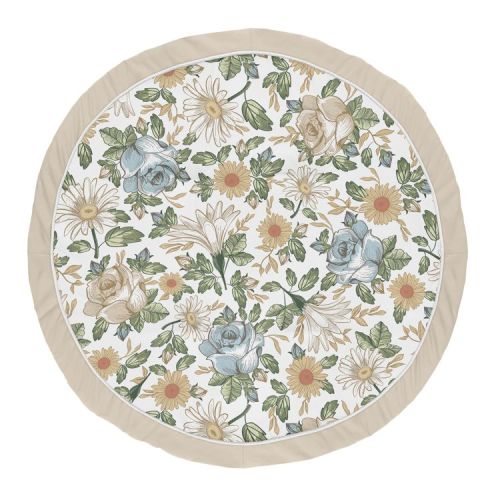 Sweet Jojo Designs Girl Baby Tummy Time Playmat Vintage Floral Blue Yellow and Beige