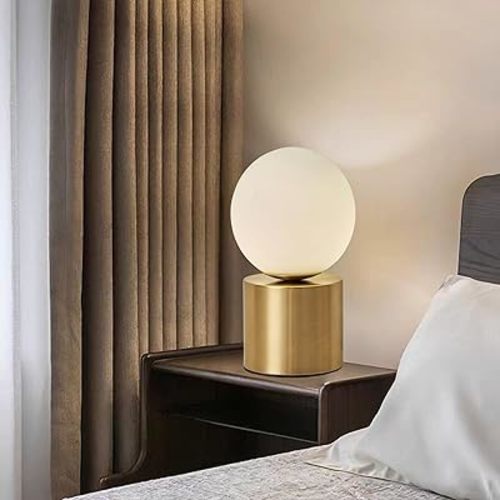 Mid Century Modern Table lamp Luxury Gold Bedroom Bedside Night Light White Glass Globe Table Lamp for Bedroom Living Room and Office