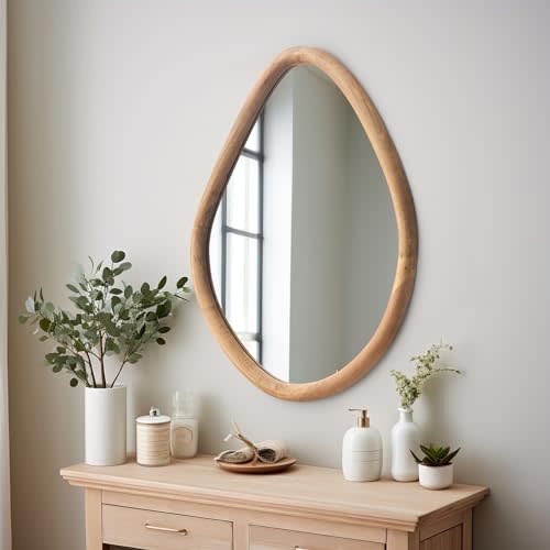 sawsile Irregular Wall Mirror,Nature Wood Asymmetrical Mirror,21x26” Modern Vanity Farmhouse Organic Mirror for Bathroom,Bedroom,Living Room,Washroom