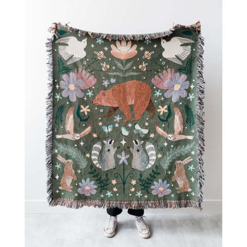 Woodland Animal Blanket | Personalized Woven Throw - Frankie Print Co