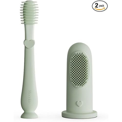 Moonkie Baby Finger Toothbrush Tongue Oral Cleaner Kit for 3 Months +, 2 Pcs (Mint)