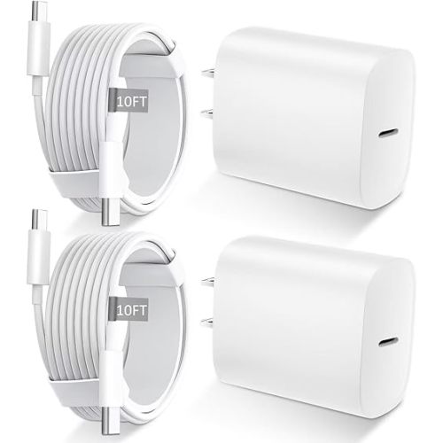 Phone Chargers iPhone Fast Charging,10 Ft Long USB C to USB C Cable Fast Charging Cord Type C Charger USBC Fast Charger Block for iPhone 17/Pro/Pro Max/17 Air/16/16 Pro/16 ProMax/15/Pro/ProMax,White