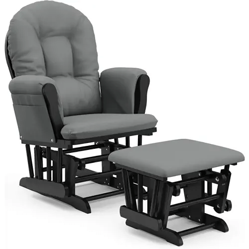 Storkcraft Premium Hoop Glider & Ottoman (Black with Gray) — GREENGUARD Gold Certified, Solid Wood Craftsmanship, Convenient Storage Pockets, Smooth-Gliding Chair for Nursery, Multi-Award-Winning
