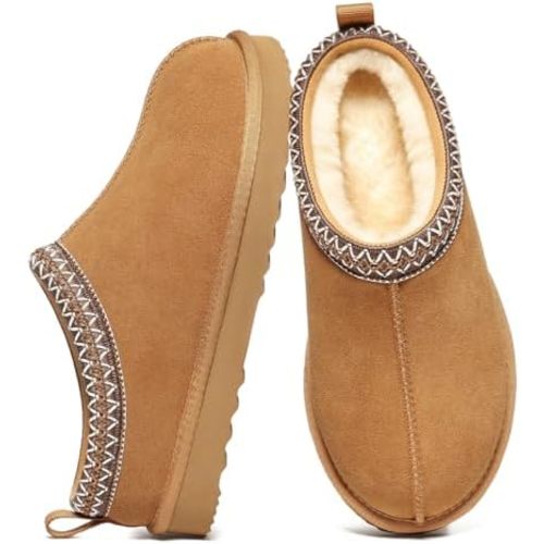 Litfun Women's Fuzzy House Slippers Genuine Suede Fluffy Winter Slipper Cozy Furry Warm Shoes Indoor/Outdoor