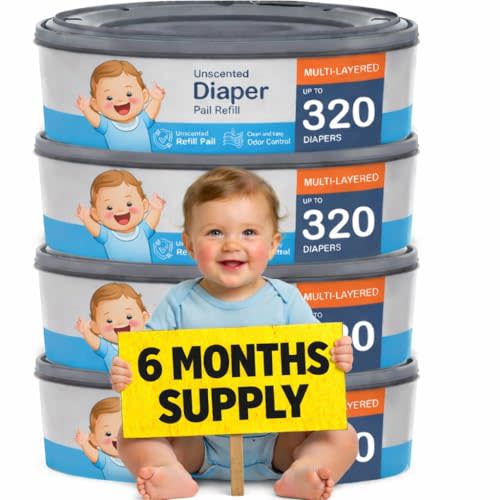 Compatible with Diaper Genie Pails, 4-Pack, 1280 count