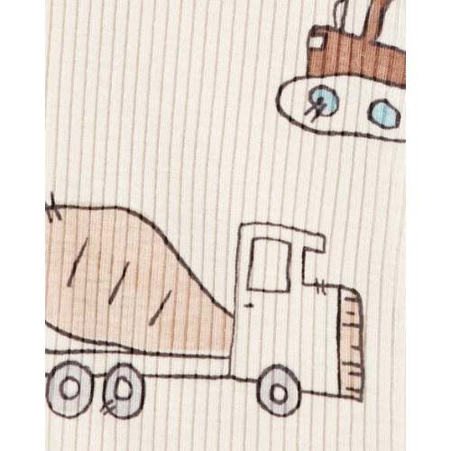 Baby Boy Construction 2-Way Zip Ribbed Sleep & Play Pajamas - Cream