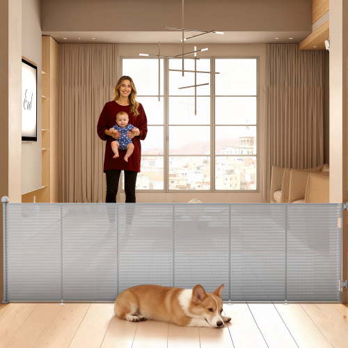 TULILLO Retractable Baby Gate 200" Extra Wide, 48in Tall, Double Lock, Retractable Dog Gate for Doorways Stairs Hallways Indoor and Outdoor, Gray
