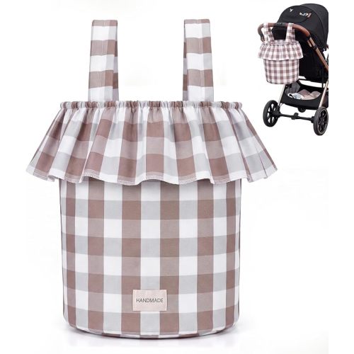 Abbylike Ruffle Stroller Bag with Removable Handles, Cotton Stroller Organizer with Waterproof Lined for Moms Baby Travel(Ruffles Style,15.5 x 9.5 Inch,Brown White)