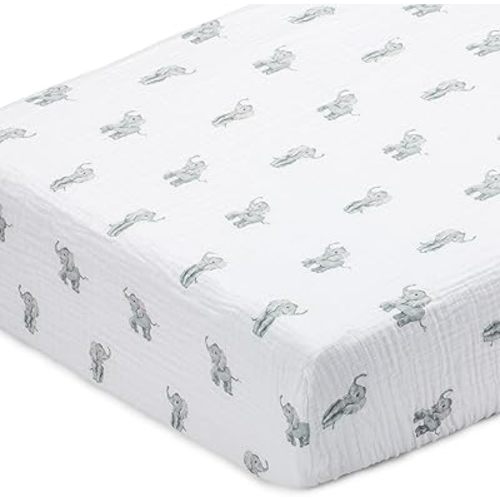 LollyBanks Fitted Crib Sheet 1 Pack, Soft and Breathable 100% Cotton Muslin Crib Sheet for Baby Boys and Girls, Cozy Toddler Sheets for Standard 52"x28" Mattress, Registry (Baby Elephant Print)