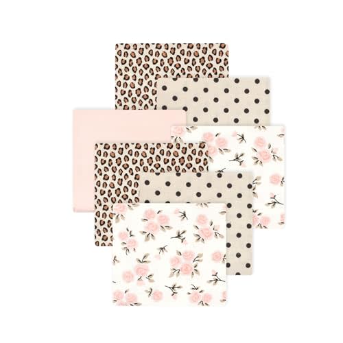 Little Treasure Hudson Baby Cotton Poly Flannel Receiving Blankets Multipack, Pink Neutral Floral, 30x30 inches