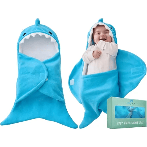 BlueMello Baby Shark Swaddle Blanket | Ultra-Soft Wearable Essential for Infants 0-6 Months | Adorable Shark Receiving Swaddling Wrap for Newborn Boy | Perfect Baby Girl Shower Gift for Baby Registry