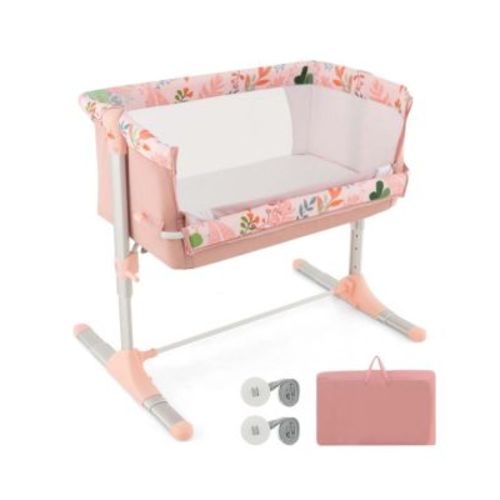 Folding Baby Bassinet Bedside Sleeper with 4 Adjustable Heights, Retractable Feet