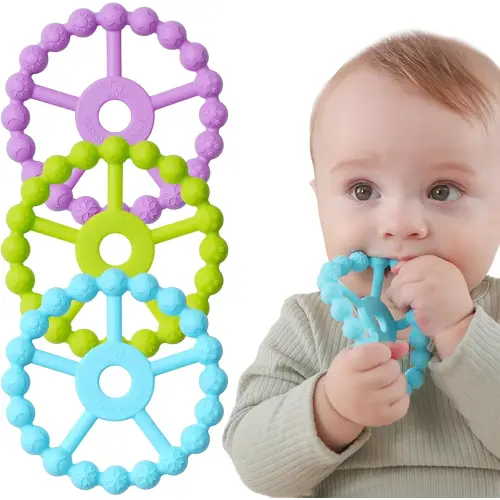 3 Pack Ring Teether Baby Infant Toys, Silicone Teething Ring Toys for Babies 0-6 Months, Seposeve Baby Teethers 6-12 Months 12-24 Months, Easy to Grasp Toy, Teething Relief, Light Purple Green Blue