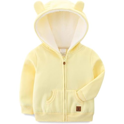 Baby Boy Girl Clothes Zip-Up Hoodies with Sherpa Lining Spring Fall Outerwear Coat