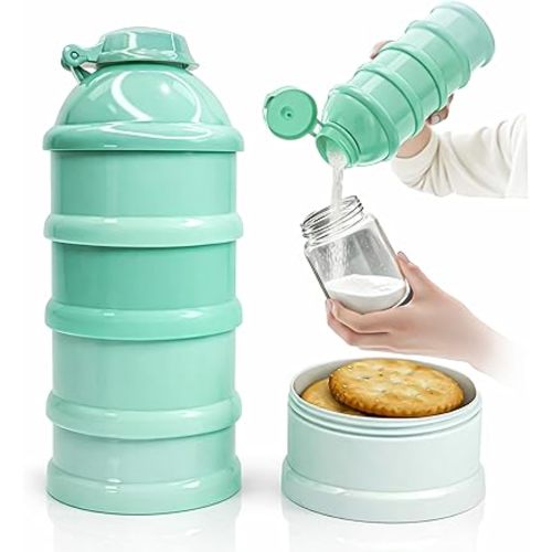 Mommy's Helper Baby Formula Dispenser On The Go, Stackable Travel Formula Container To Go, Non-Spill Pour Spout, 4-Compartment Powder Storage (Tidal Teal)
