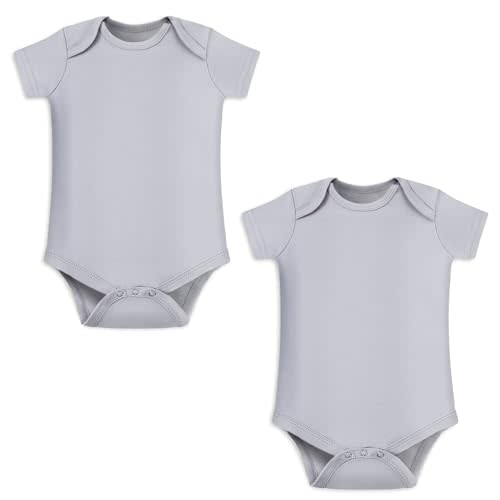 Unisex Baby Bodysuit 2 Pack, 100% Organic Cotton Short Sleeve Clothes, Ultra Soft Newborn Essentials for Boys & Girls