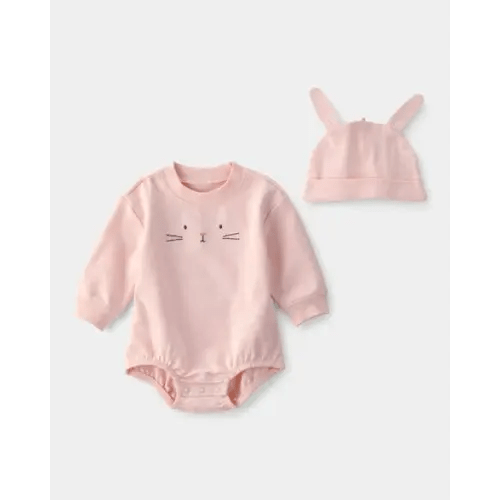 Baby Girl Bunny Bubble Romper & Hat Set - Pink | Carter's