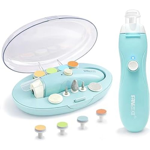 Fansidi Rechargeable Baby Nail Trimmer with 8100RPM Motor, Stepless Speed Control, Pressure-Stop Safety, Type-C Charging, Quiet Electric Nail File for Newborns, Toddlers & Adults, Calm Care Blue