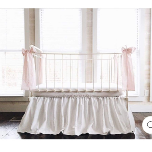 White and Baby Pink Farmhouse Crib Skirt with Bows