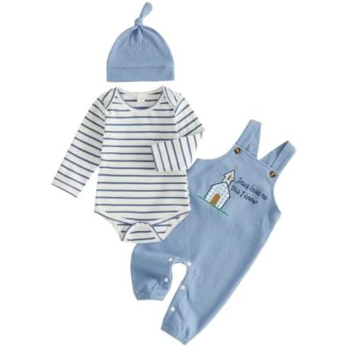 KMBANGI Jesus Loves Me Baby Boy Outfit 3Pcs Christian Clothes Fall Baptism